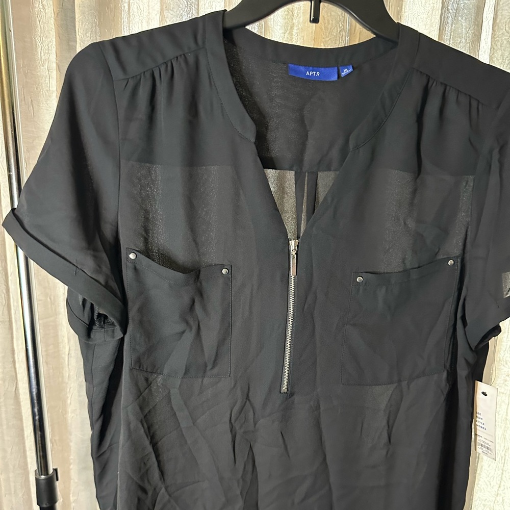 Apt 9 Black Zip Up Blouse - size xl